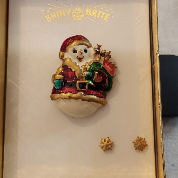 Shiny briteSnowman brooch/snowflake earrings - Picture 1 of 3